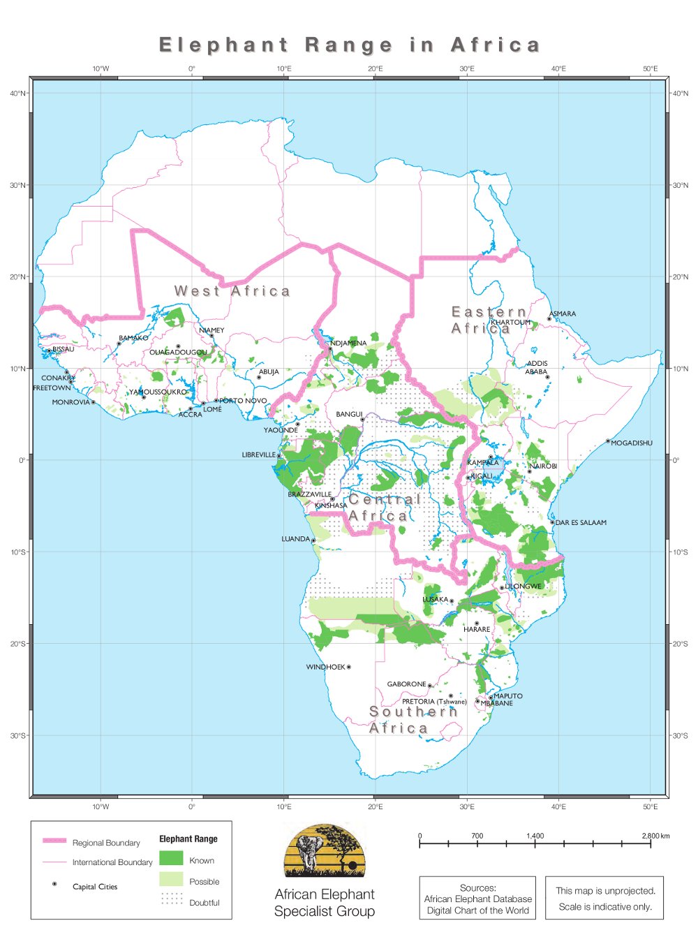 Elephant Distribution Map from WWF