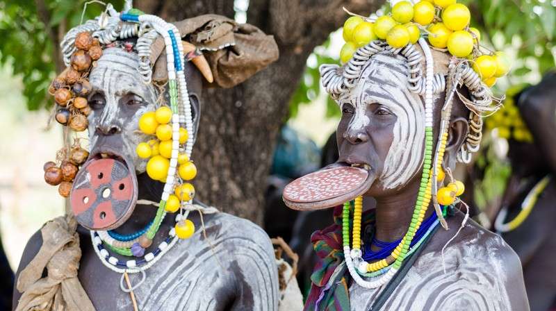 Mursi women with lip plate ethiopia