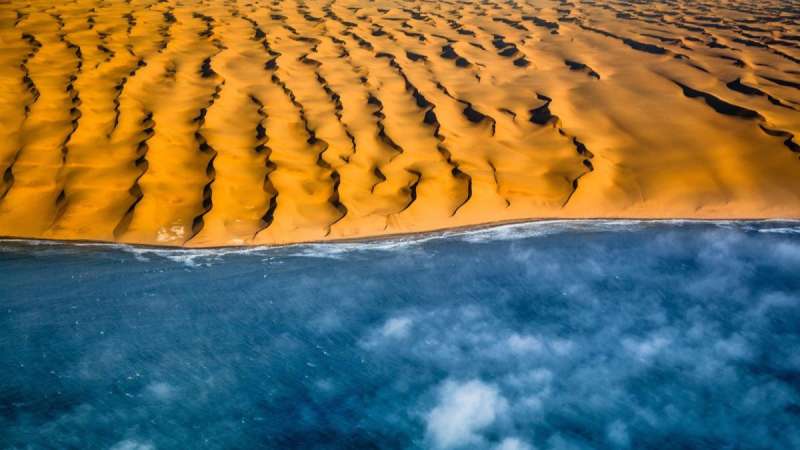 Aerial view of skeleton coast coastline