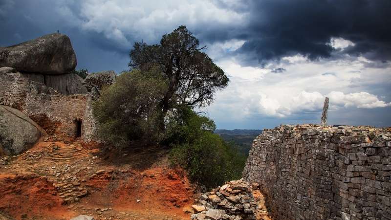 Great Zimbabwe ruin walls on rock face