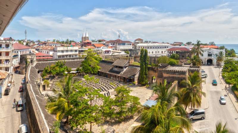 View over old fort in stone town zanzibar